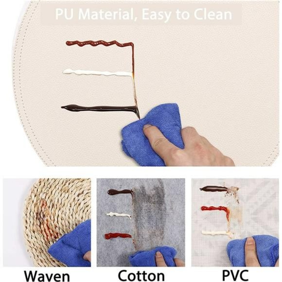 Set of 6 Faux Leather Round Placemats and Coasters, Waterproof - Picture 3 of 6